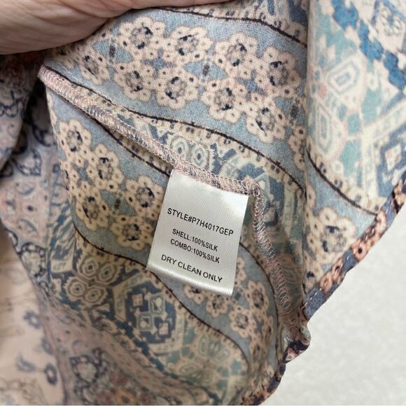 Parker Cold Shoulder Paisley Puff Sleeve 100% Silk Peasant Blouse - Picture 4 of 6